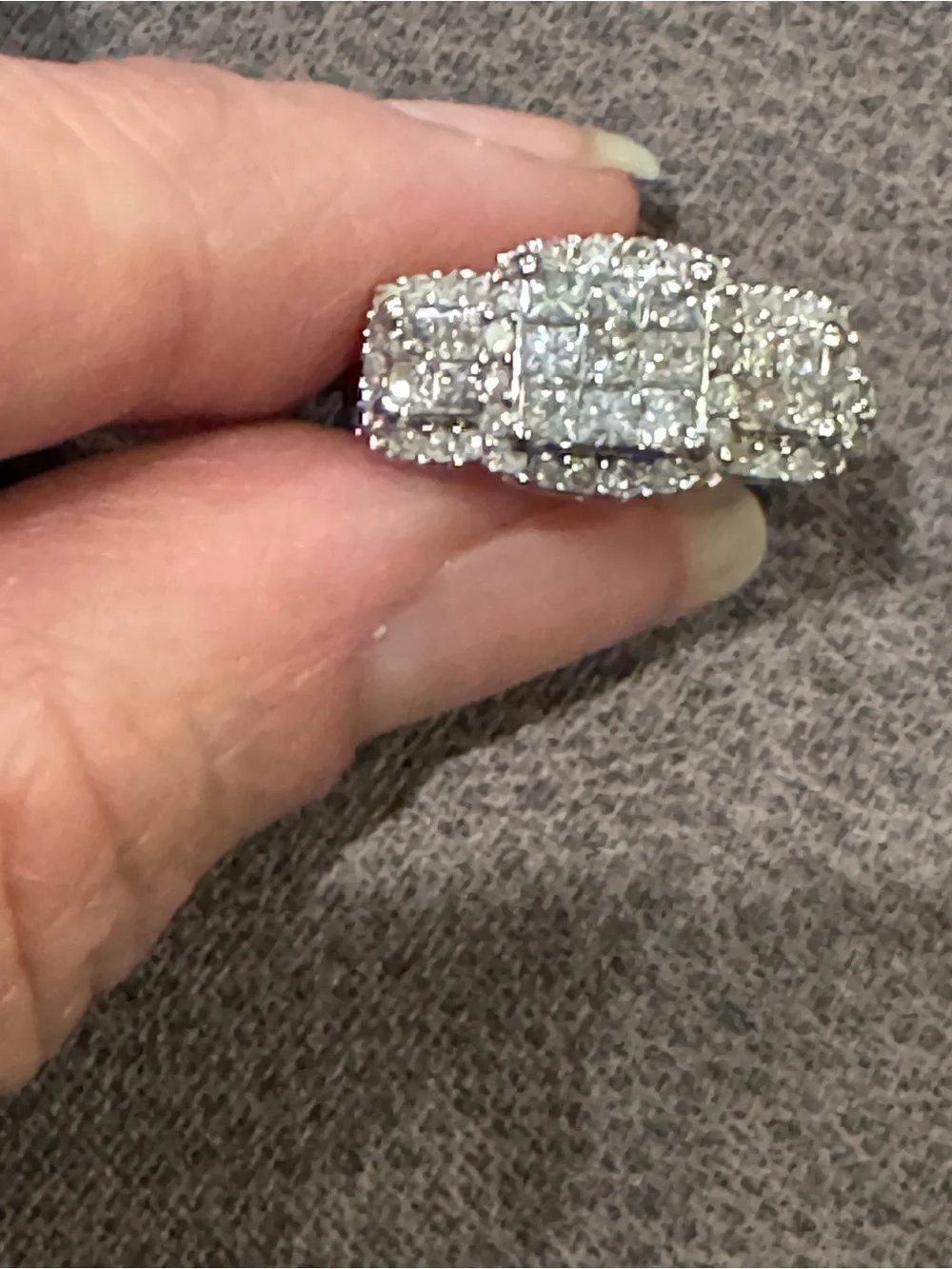 10K White Gold Natural Diamond Princess Cluster Halo Engagement - Picture 1 of 16